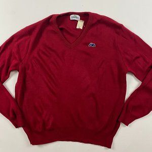 Vintage NWT Garan V Neck Sweater Jumper Pullover Men's Large Burgundy Red Tiger